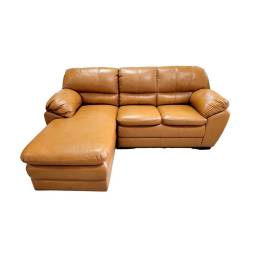 SOFA 100% CUERO GOLD CON CHAISE DERECHO CAMEL BE  2 L