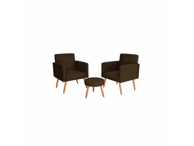 SET  DALLAS 2 POLTRONAS MAS PUFF VELUDO LIGTH MARRON  01642.