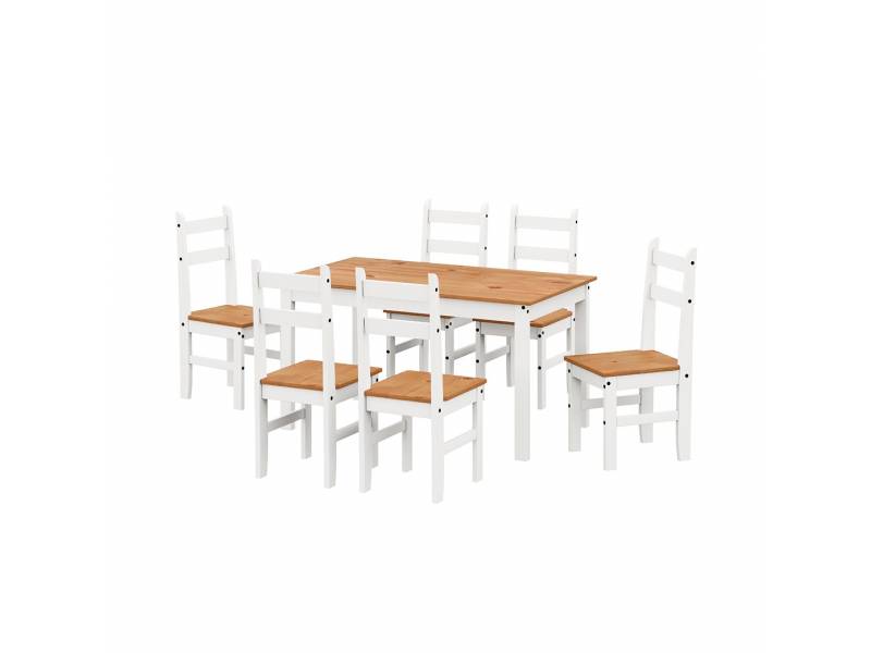 JUEGO DE COMEDOR  6 SILLAS ESPAÑA BLANCO/CERA 93-205